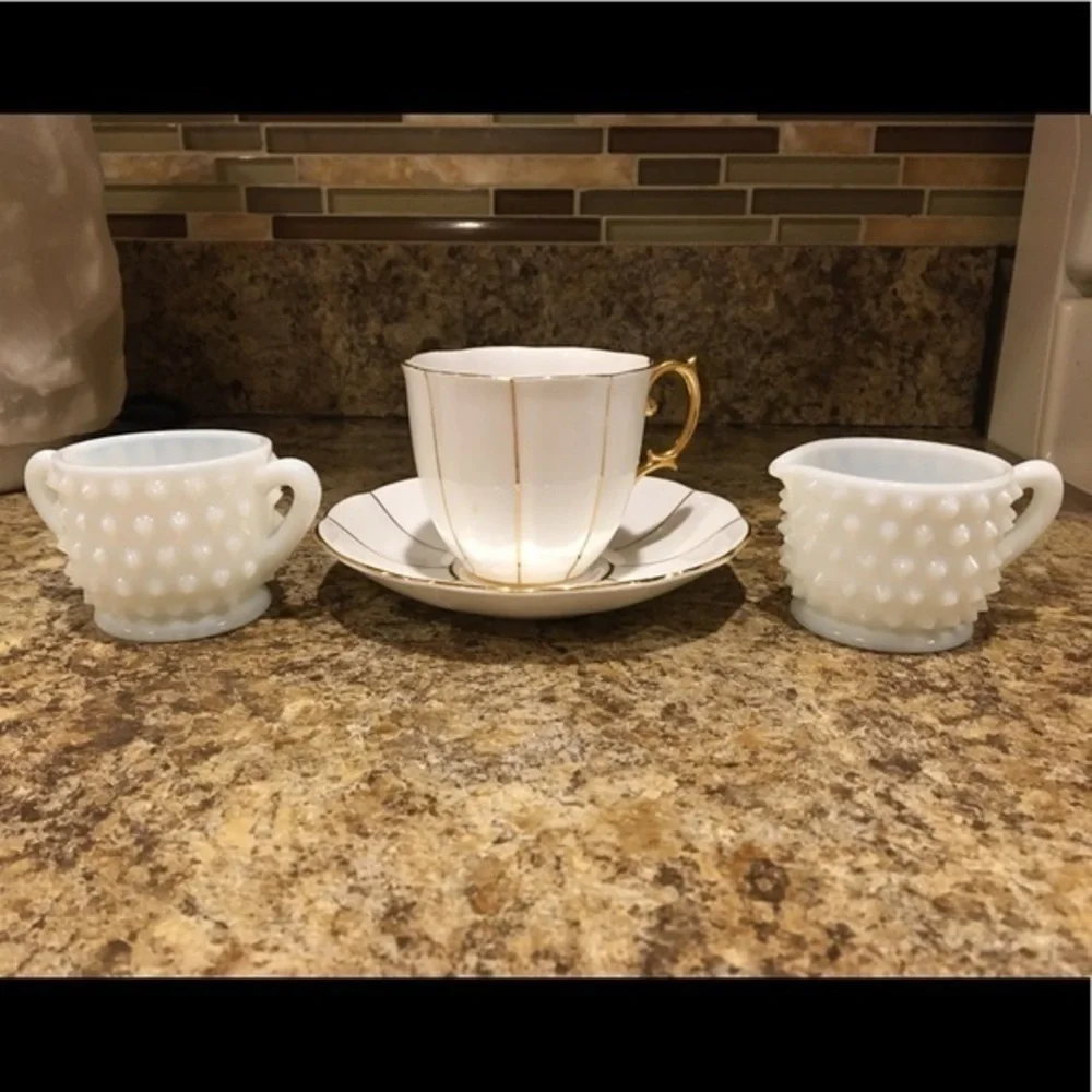 Vintage Hobnail Milk Glass Miniature Sugar and Creamer